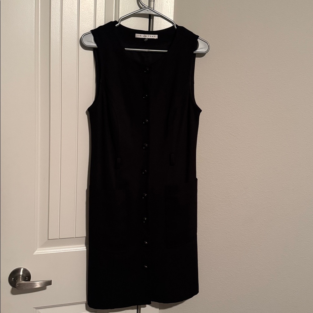 Trina Turk Black Button-Front Mini Dres
